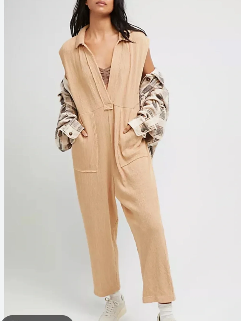 🛍️SALE Free people beach carousel slouchy vneck collar jumpsuit cotton gauze xs